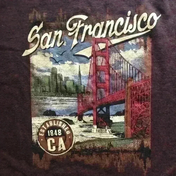 San Francisco Bridge Scenery Burgundy? t-shirt Men Large - Picture 2 of 6